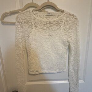 Hollister White Floral Lace Long Sleeve Top, Size S